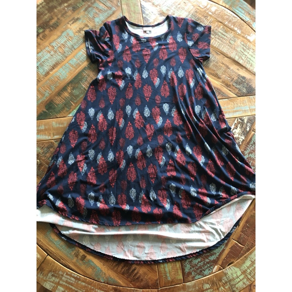 LuLaRoe Classic‎ T Shirt Dress Women's Medium Navy Blue Red Paisley Short Sleeve